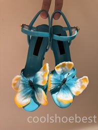 Célèbre Design High Heel Sandals Chaussures papillon vert Blue Sandale talons de luxe Robe de mariée de la fête de luxe Lady Gladiator Sandalias Taille 35-41