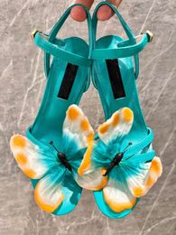 Beroemd ontwerp Hoge hak sandalen schoenen zeldzame vlinder groen blauw sandaal hakken luxe merk feestjurk dame gladiator sandalia's met doos EU35-42