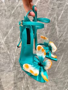 Beroemd ontwerp zeldzame vlinder groen blauw sandaal hakken luxe feestje trouwjurk lady gladiator sandalias met doos EU35-42
