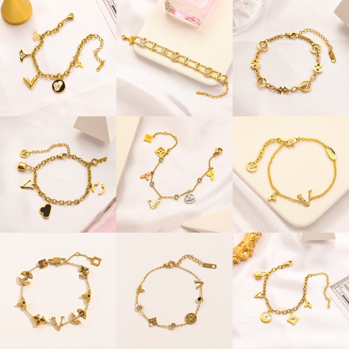 Berühmte Designer-Armbänder, luxuriöse Goldkette, Modeschmuck, Mädchen-Perlen-Buchstabenschloss, Liebesarmband, Premium-Hochzeitsfeier-Schmuckzubehör