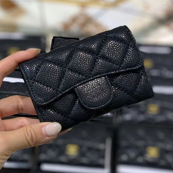 Luxe Caviar Fold Flap Portefeuille Femme Designer Mini Porte-monnaie Porte-cartes en cuir véritable Mans Classique Lambskin Court Cartes de crédit Flip Sac avec boîte en gros