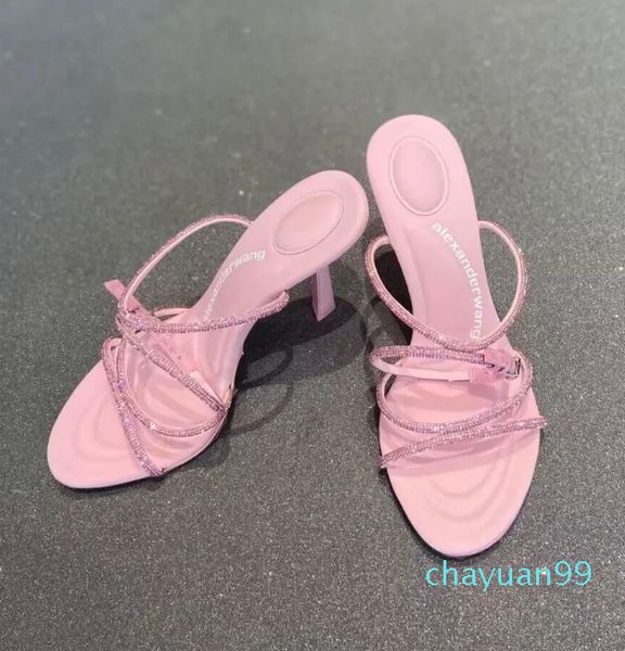 Célèbre designer dahlia femmes sandals chaussures hautes talons cristal à lanière à lambs de ligne de ligne de ligne rose rose blanc noir marche parfaite eu35-40