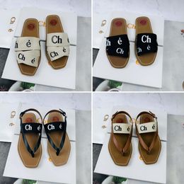 Beroemde designer mode-sandalen houten platte schoenen canvas casual huisschoenen met doos en boodschappentas