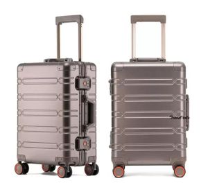 Beroemde Designer Bagage Set kwaliteit lederen koffer tas, universele wielen draag-ons, raster reizen aluminium koffer zakelijke trolley case voor