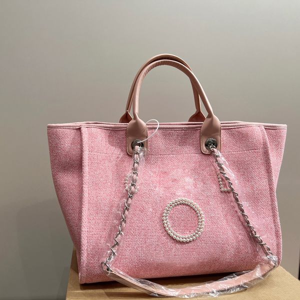 Bolso de mano de diseñador famoso, bolso de hombro a la moda para mujer, bolso grande de lona para compras, bolso de mano de alta calidad, decoración de perlas