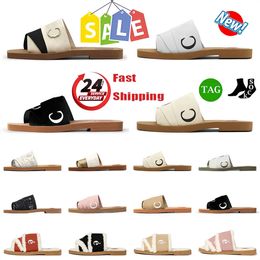 Beroemde designer damessandalen Guucci Houten pantoffels Pluizige platte muilezel Klassieke dikke zolen Zwart wit roze beige kant Letter Canvas Dames outdoor casual pantoffels