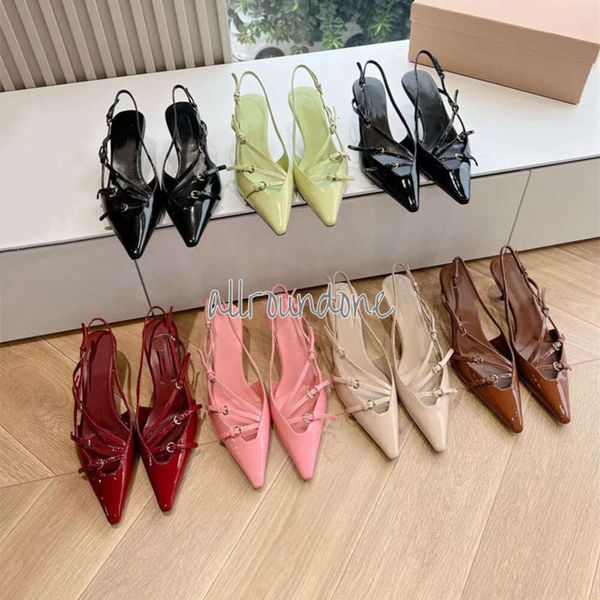 Famous Designer Brand Chaussures Miui Sandales High Heels Prementé Patent Leatherpink Slippers Fashionable White Womens Brand Sandales