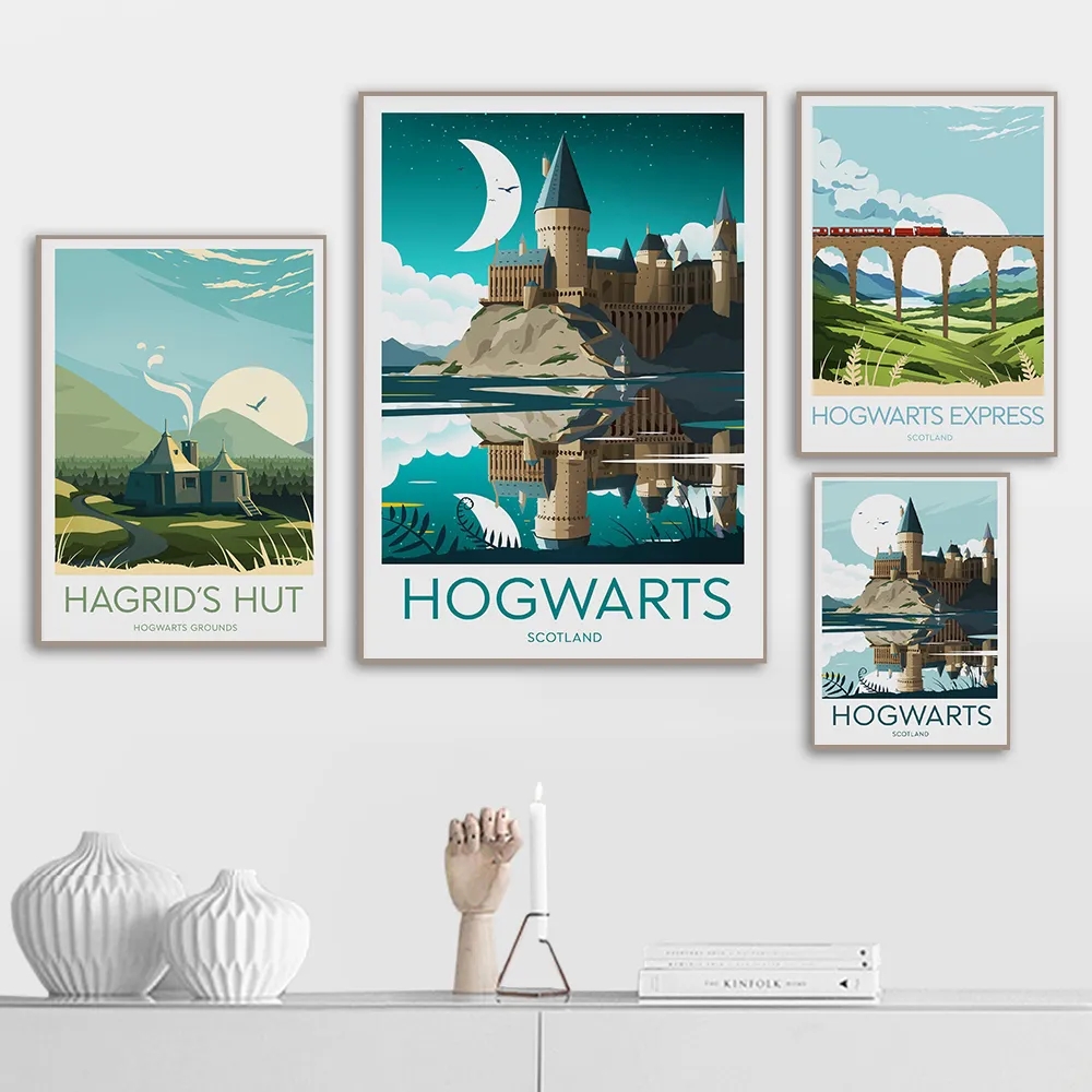 Famous Film Screen Posters and Prints Castle Lake Canvas Painting Abstract Pictures Wall Art For Living Room Kid Bedroom Home Decoration Wo6