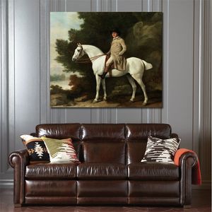 Célèbre George Stubbs peinture cheval toile Art Portrait d'homme sur un cheval gris à la main Reproduction à l'huile décoration murale