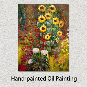 Famoso jardín de granja de Gustav Klimt con girasoles, pinturas al óleo pintadas a mano amarillas, reproducción de lienzo para decoración de habitación de oficina