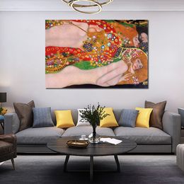 Pintura de paisaje famoso, arte en lienzo de Gustav Klimt, serpientes de agua Ii (detalle-línea de lujo), decoración moderna para sala de estar