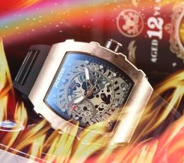 Famoso lujo para hombre Esqueleto Dial Relojes 43 mm Alta calidad Deportes Habitante Cinturón de goma Vestido de moda Relogio masculino Cuarzo Militar ocio reloj de moda regalos