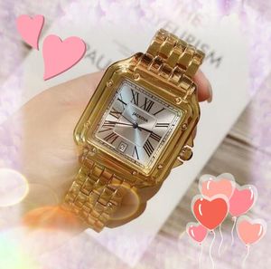 Célèbre luxe hommes montres carré romain réservoir habitant horloge or rose couleur argent mode robe en acier inoxydable Quartz belles montres cadeaux
