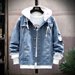 Chaqueta de mezclilla para hombre de otoño invierno Tamaño S-XXXL Chaqueta de mezclilla con capucha informal para mujer de hombre Abrigos de mezclilla con paneles retro Azul Moda Streetwear Chaquetas de hip hop Ropa de abrigo para hombre