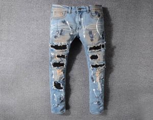 Célèbre styliste pour hommes jeans slim fit mens skinny jeans hommes femmes moto-cycle hip hop jeans déchirés en détresse 1391247