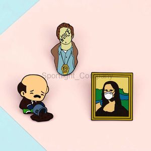 Célèbre Mona Lisa Art émail broches drôle personnage de dessin animé Cool garçon broches peinture à l'huile Badges pour hommes femmes sac chemise épinglette