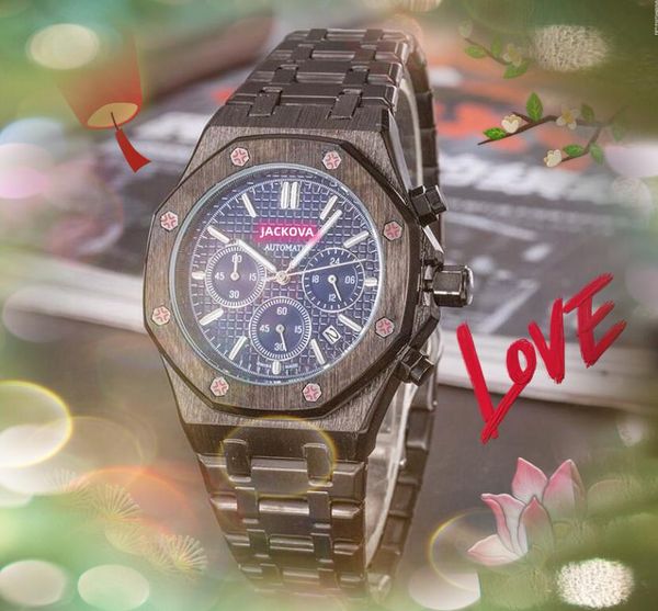 Célèbre horloge multifonctionnelle montre 42mm mouvement à quartz de luxe bande en acier inoxydable hommes lentille en verre saphir fermoir original cadeaux de montre-bracelet de qualité haut de gamme