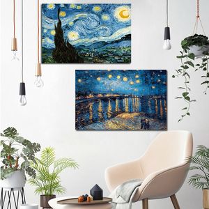 Beroemd schilderij Van Gogh Starry Night Classic Landscape Oil Painting Reproductions on Canvas Poster Print Wall Picture voor woonkamer