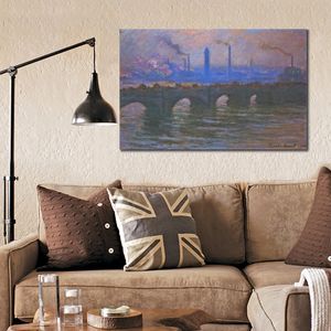 Peintures célèbres de Claude Monet Pont de Waterloo Temps couvert Paysage impressionniste Peint à la main Oeuvre à l'huile Décor à la maison