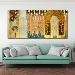 Beroemd portret kunstwerk van Gustav Klimt The Final Chorus of Beethovens 9th Symphony Canvas Art Hand Painted Romantic Home Decor