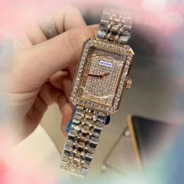 Célèbre quartz Luxury montre en acier inoxydable carré deux broches Clcok Top Brand Rose Gold Silver Sky Starry Diamonds Ring Lady Girl Watches Reloj Hombre Cadeaux