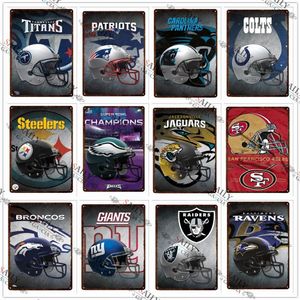 Beroemde rugbyteams Helmet Metal Painting Football Sports Art Tin Sign Posters Man Cave Pub Bar Sign Wall Decor Metal Plaques 30x20cm W03