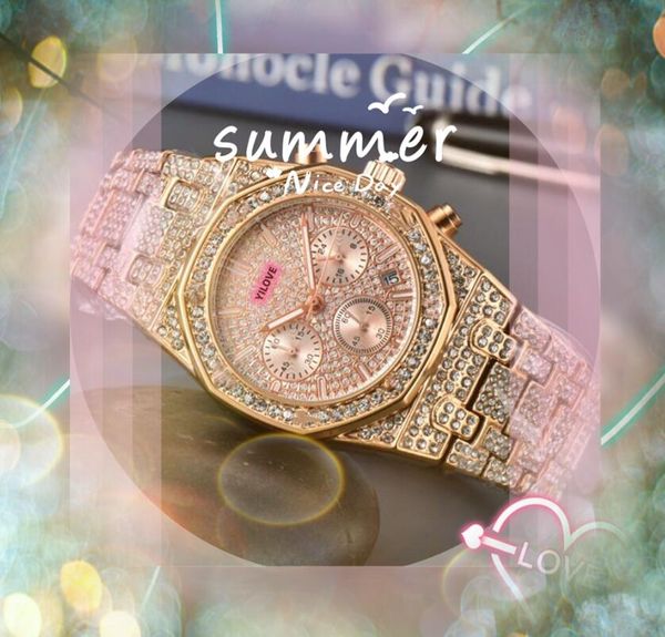 Famoso segundo en ejecución Reloj de diseño clásico 42 mm Reloj de moda de lujo para hombres Movimiento importado de cuarzo Cronómetro Anillo de diamantes de acero inoxidable Reloj de pulsera con esfera grande