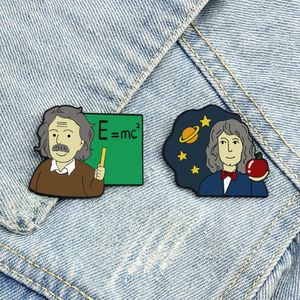 Broche de physicien scientifique célèbre, personnage de dessin animé, en émail, mignon, drôle, créatif, Badge de sac, épingles à revers en Denim, bijoux Gif