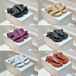 Beroemde schapenvacht sandalen vrouwen slippers knop verfraaide mode dubbele zilveren enkelband lederen peep teen ontwerper mannen sandaal maat 35-44