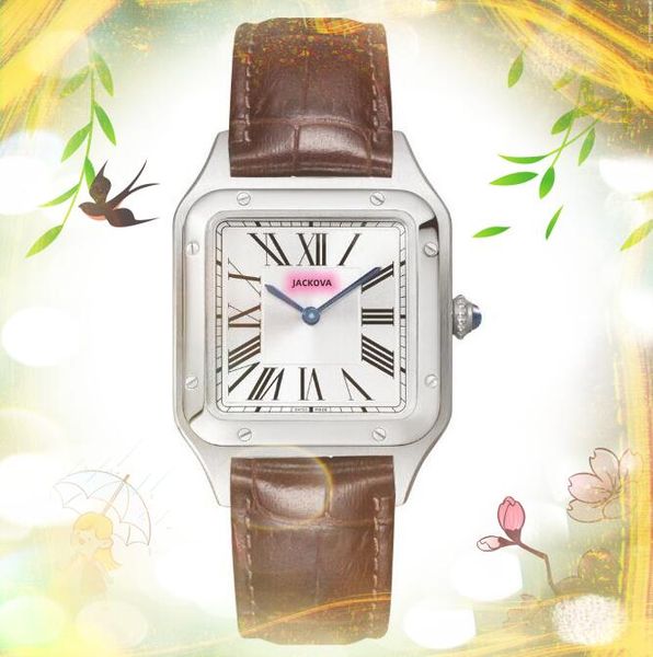 Słynny kwadratowy rzymski zegarek z cyferblatem 27mm 22mm luksusowa moda dwie szpilki zegar kobiety mechanizm kwarcowy pasek z prawdziwej skóry panie zegarek bez timera Montre de luxe prezenty