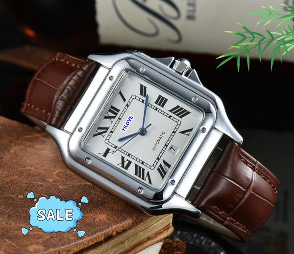 Célèbre carré simple cadran montre 40mm luxe mode romain réservoir série hommes horloge quartz importé mouvement chronomètre bouton twire dessin tendance affaires montre-bracelet