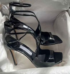 Beroemde Zomer Merken Azia Sandalen Schoenen Vrouwen Cross Strappy Hoge Hakken Naakt Zwart Avondfeest Bruiloft Sexy Dame Sandalias EU35-43 Doos