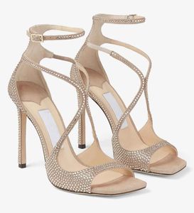 Célèbres Marques D'été Azia Sandales Chaussures Femmes Cross Strappy Talons Hauts Nude Noir Soirée De Mariage Sexy Lady Sandalias Talon Chaussure EU35-43 Avec Boîte