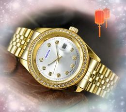 Beroemde unisex dag date -date week kijk mode crystal diamanten ring dot bezel mannen kijkt vrouwen kwarts batterij dames president horloge groothandelsprijs cadeaus