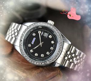 Beroemde unisex dag Date Time Week Kijk Fashion Crystal Diamonds Ring Dot Bezel Men Watches Women Quartz Battery Ladies President Chain Bracelet Watch Gifts