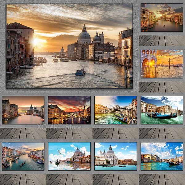 Famosa Venecia Italia Canvas Pintura Arte de pared Sunset Posques de escenarios naturales Carteles y estampados para la sala de estar Decoración del hogar