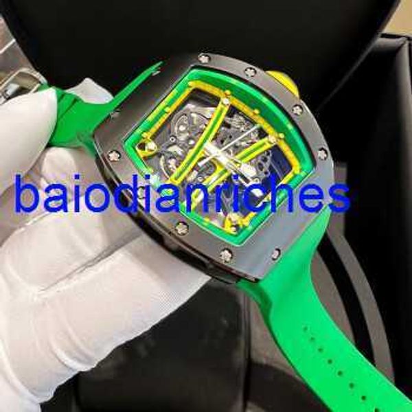 Reloj famoso Richardmills Relojes de lujo Manual para hombre Mecánico 50,23x42,7 mm Reloj para hombre Rm61-01 Cerámica negra Grado 5 Titanio Tornillo estriado Amarillo Verde Pista FNBH