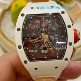 Famous Watch RM Watch Grestest Watch Automatisch mechanisch Tourbillon RM011-FM-serie 4050 mm Kalender Timing Limited RM011 Wit keramiek zijkant goud