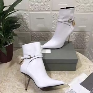 Célèbre marque d'hiver Tomds-bottes femmes bottines talon fin designer femme ceinture botte cadenas et talon doré robe à bout pointu cadeau de fête de mariage avec boîte 35-43