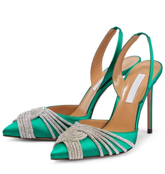 Célèbres femmes Gatsby Sling sandales chaussures ornées de cristaux Strappy Twisted Lady bout pointu pompes fête robe de mariée gladiateur Sandalias EU35-43