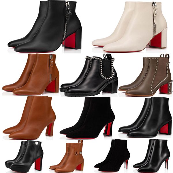 Célèbres Femmes Escarpins Bottines Ziptotal Talons Hauts Italie Bouts Pointus Noir Blanc Marron Cuir De Veau Booty Designer Fête De Mariage Talon Chunky Bottines Courtes Boîte EU 35-43