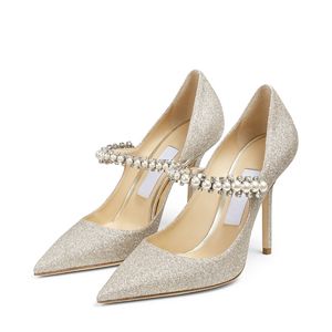 Sandales pour femmes célèbres BAILY 100 mm Escarpins Italie Beaux orteils pointus Perle Cristal Cheville Sling Clastic Glitter Strass Designer Banquet Sandale Talons Hauts Boîte EU 35-43