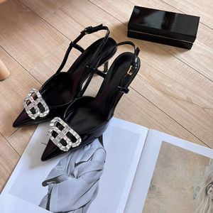 Sandales de femmes célèbres Cagole 60-80 mm Pompes Italie Classic Silver Button Embelli les bretelles de cheville en cuir noir embelli