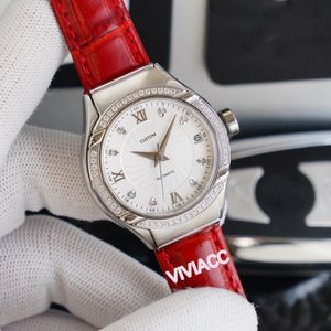 Célèbres femmes en acier inoxydable géométrique sport Date montres en cuir rouge numéro romain horloge femme automatique mécanique montre-bracelet