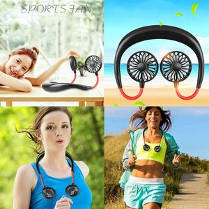 Fan Mini Draagbare USB 1200mAh oplaadbare nekband Lazy nek opknoping stijl Dual Cooling Fans Gadget Inteligente roman