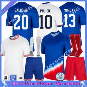 Fan Player Usas Soccer Jerseys 2024 2025 Copa America Uswnt Woman Kids Kit Usmnt 24/25 Home Away Football Shirts Men Kids 2024 Pulisic Smith Morgan Balogun