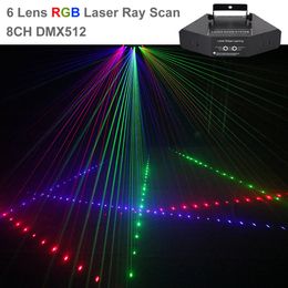 DJ DMX 6 Lens RGB Full Color Line Beam Laser Projector Light Toon Gig Party Stage Lighting Effect A-X6