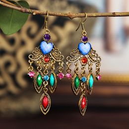 Boucles d'oreilles à pampilles en forme d'éventail, bijoux européens et américains, Style Boho, longues boucles d'oreilles creuses suspendues pour femmes