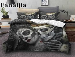 Fanaijia Sugar Skull Litting Ensembles King Beauty Kiss Kiss Huite Cover Bed Set Bohemian Print Black Bedclothes Queen Size Littline 2106155105419