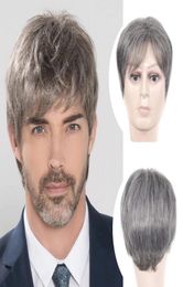 Peluca de pelo sintético gris plateado corto de pelo imaginado para hombre pelucas realistas de lana masculina 2220568